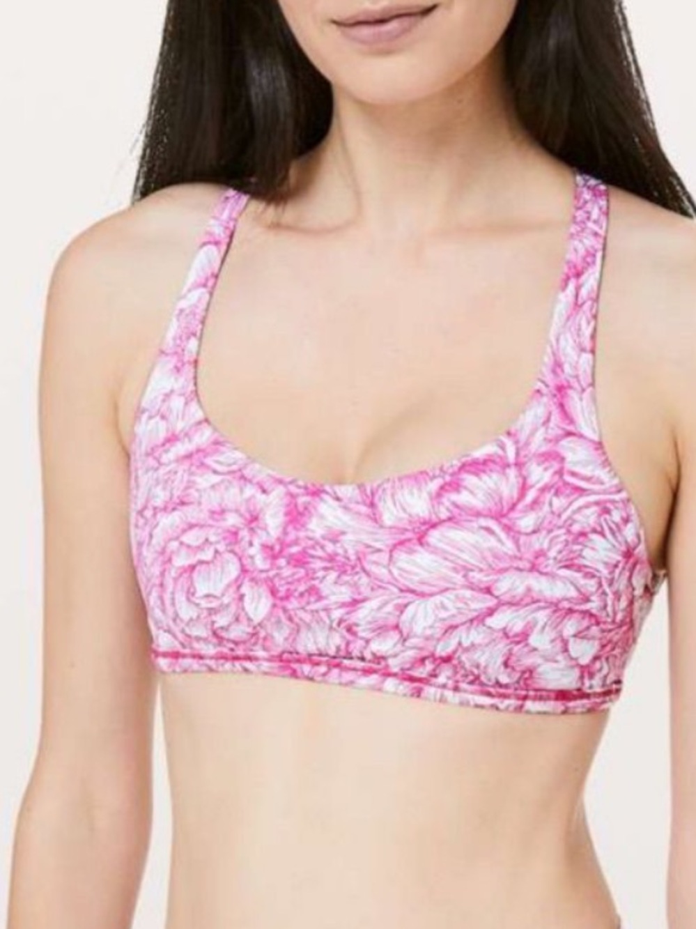 Lululemon Free to be Wild Sports Bra Pink Floral Star Ruby Strappy Size 2 Yoga